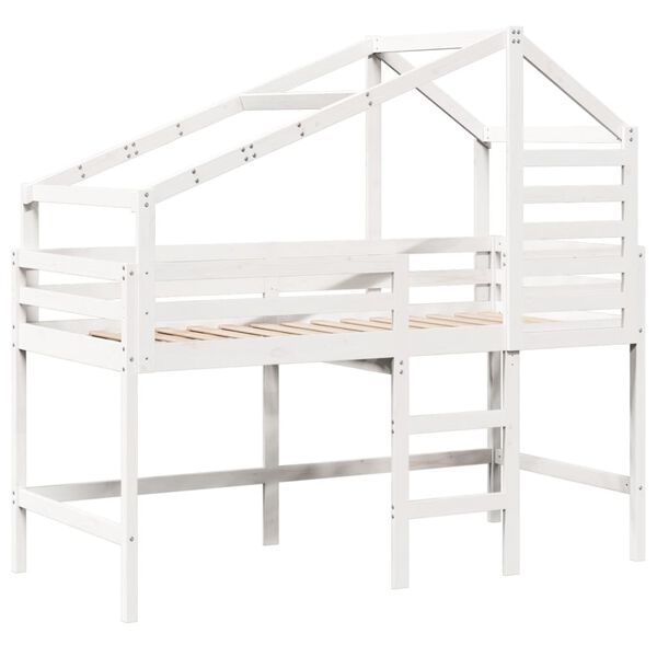 vidaXL Loft Bed with Ladder and Roof without Mattress White 90x190 cm Single