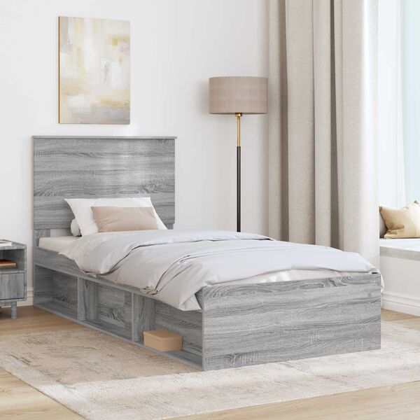 vidaXL Bed Frame Grey Sonoma 90 x 200 cm Solid Pine Wood