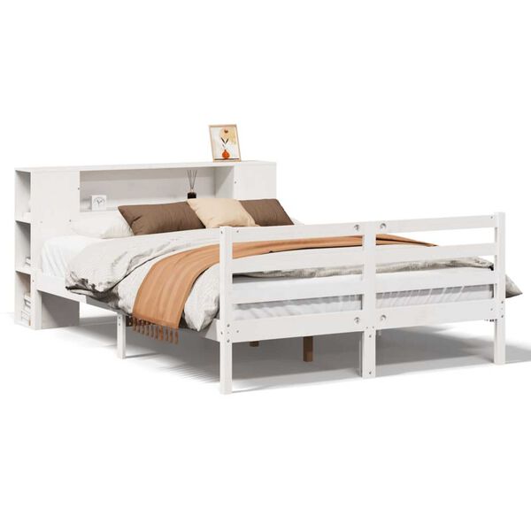 vidaXL Bookcase Bed without Mattress White 135x190 cm Double Solid Wood Pine