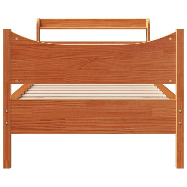 vidaXL Bed Frame with Headboard Wax Brown 75x190 cm Small Single Solid Wood Pine