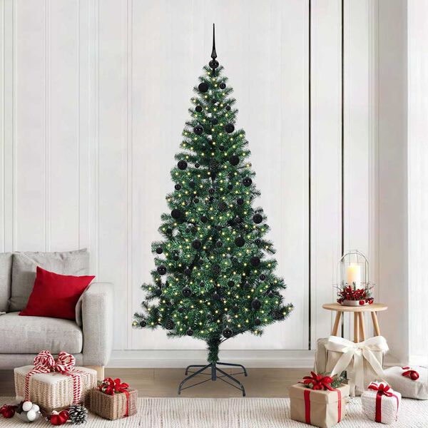 vidaXL Artificial Pre-lit Christmas Tree Green 210 cm PVC and Metal