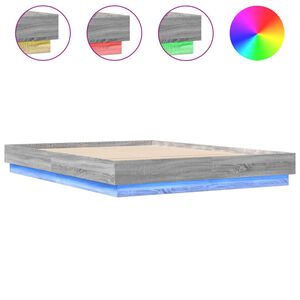 vidaXL Bed Frame with LED without Mattress Grey Sonoma 140x200 cm