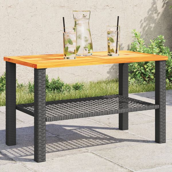 vidaXL Garden Table Black 70x38x42 cm Poly Rattan Acacia Wood