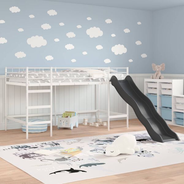 vidaXL Kids'Loft Bed Frame with Slide White and Anthracite