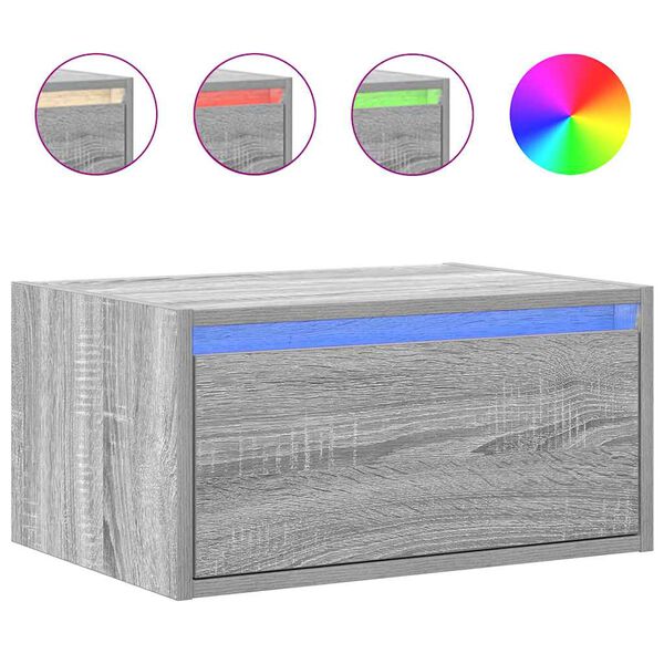 vidaXL Wall-mounted Bedside Cabinet with LED Lights Grey Sonoma