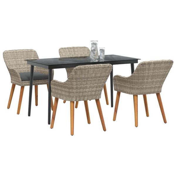 vidaXL Dining Set Light grey Poly rattan