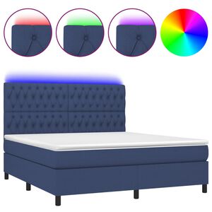 vidaXL Box Spring Bed with Mattress&LED Blue 160x200 cm Fabric