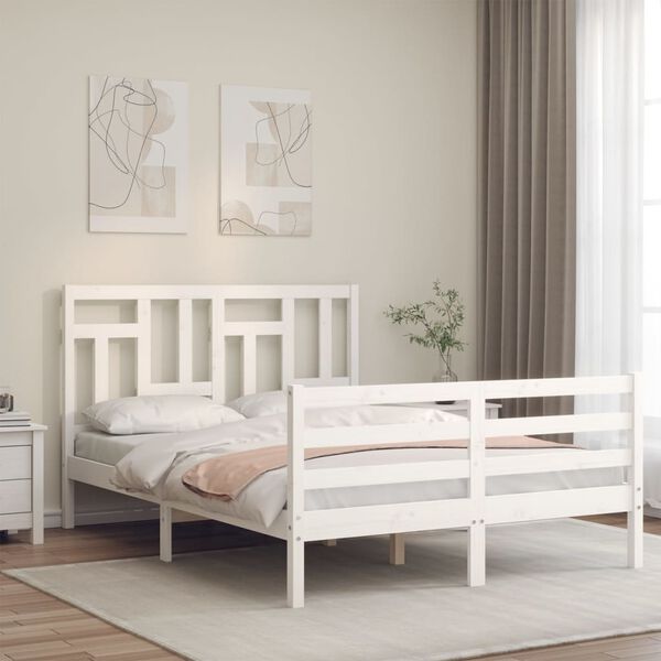 vidaXL Bed Frame without Mattress White 140x190 cm Solid Wood
