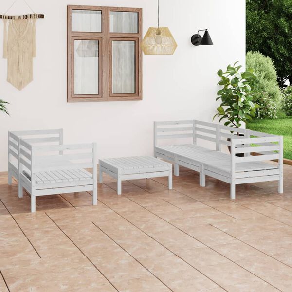 vidaXL 6 Piece Garden Lounge Set White Solid Pinewood