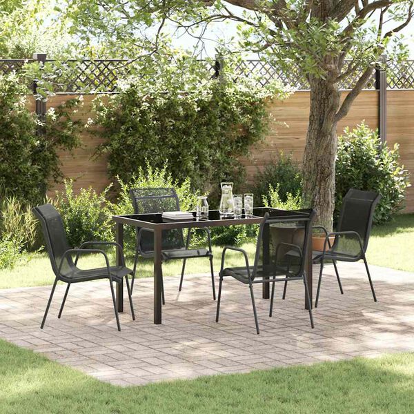 vidaXL Garden Dining Set 5 pcs Black Powder-Coated Steel