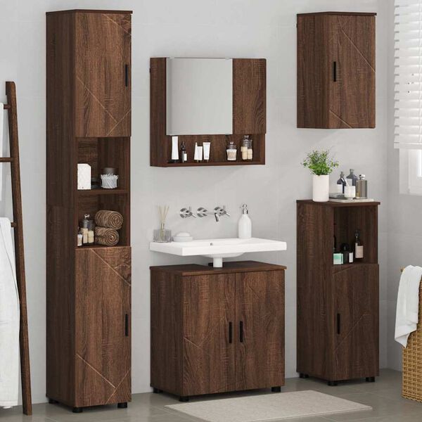 vidaXL Bathroom Furniture Set 5 pcs Brown Oak Engineered wood & Metal