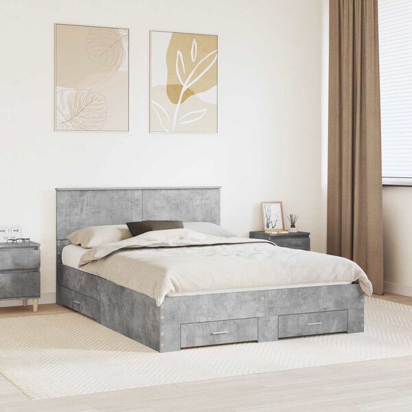 vidaXL Bed Frame Concrete Grey 140 x 190 cm Engineered Wood