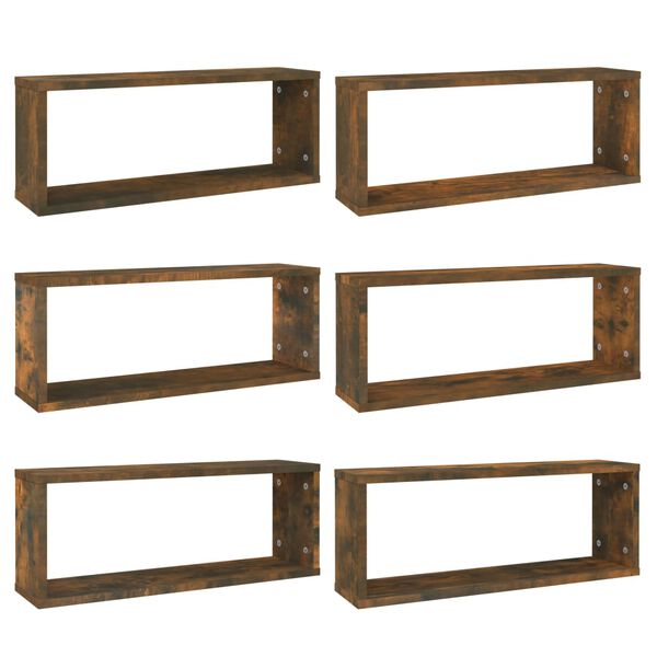 vidaXL Wall Cube Shelves 6 pcs Smoked Oak 60x15x23 cm Engineered Wood