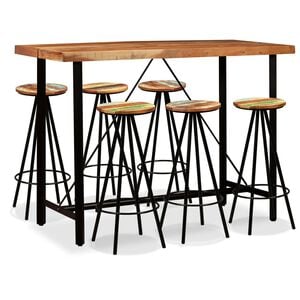 vidaXL Bar Set | Natural Wood, Black | Solid Acacia Wood, Reclaimed Wood, Steel