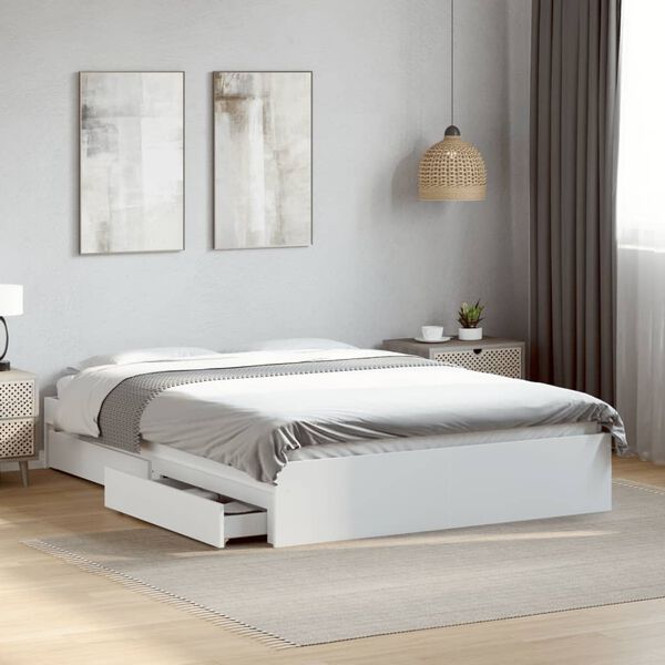 vidaXL Bed Frame with Drawers without Mattress White 140x190 cm