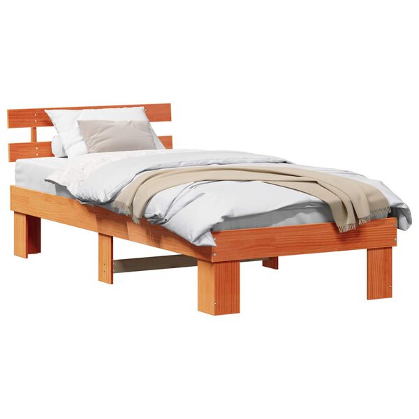vidaXL Bed Frame with Headboard Wax Brown 90 x 190 cm Solid Pine Wood