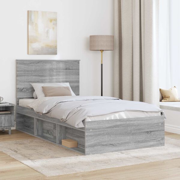 vidaXL Bed Frame Grey Sonoma 100 x 200 cm Solid Pine Wood