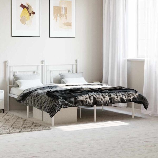vidaXL Metal Bed Frame without Mattress with Headboard White 160x200cm