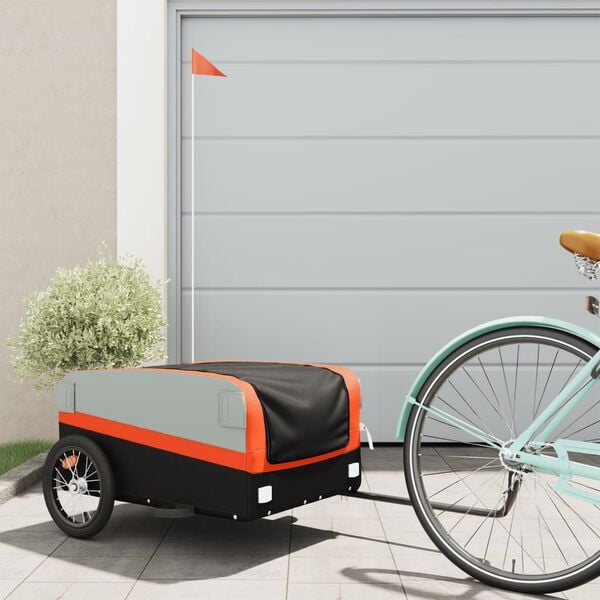 vidaXL Bike Trailer Black and Orange 45 kg Iron
