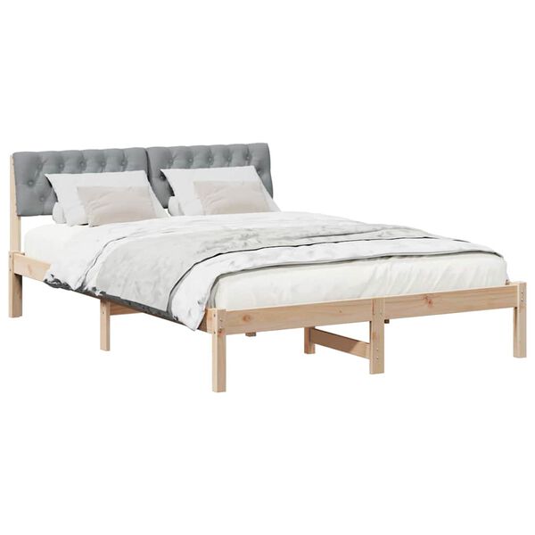 vidaXL Bed frame Brown and light grey 140 x 200 cm Solid pine wood