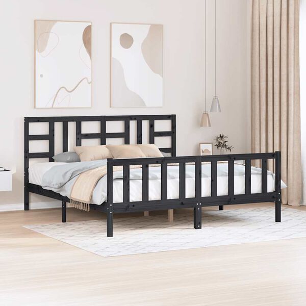 vidaXL Bed Frame without Mattress Black Solid Wood Pine