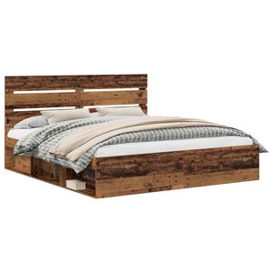 vidaXL Bed Frame with Headboard Old Wood 200 x 200 cm Solid Pine Wood