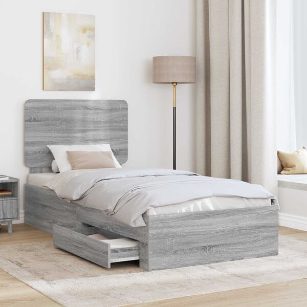 vidaXL Bed Frame with Drawer Grey Sonoma 100 x 200 cm Engineered Wood