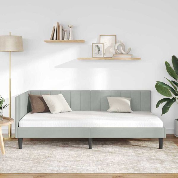 vidaXL Corner Bed Frame Light Grey 90 cm x 190 cm Velvet