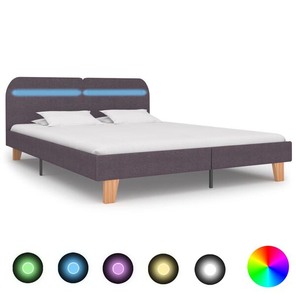 vidaXL Bed Frame with LED without Mattress Taupe Fabric 150x200 cm King Size