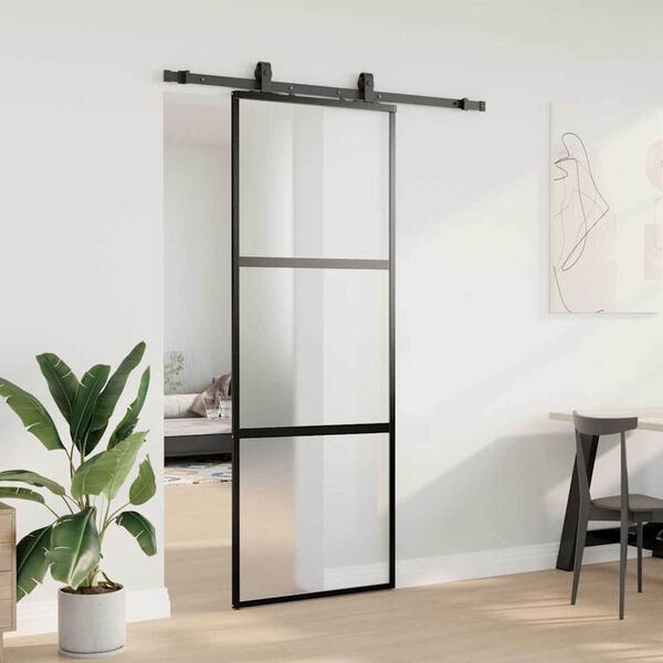vidaXL Sliding Door with Hardware Set Black 76x205 cm Tempered Glass
