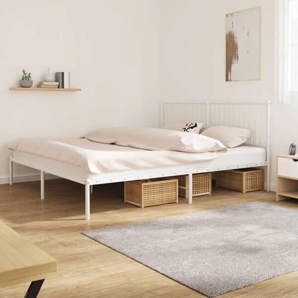 vidaXL Metal Bed Frame without Mattress with Headboard White 180x200cm