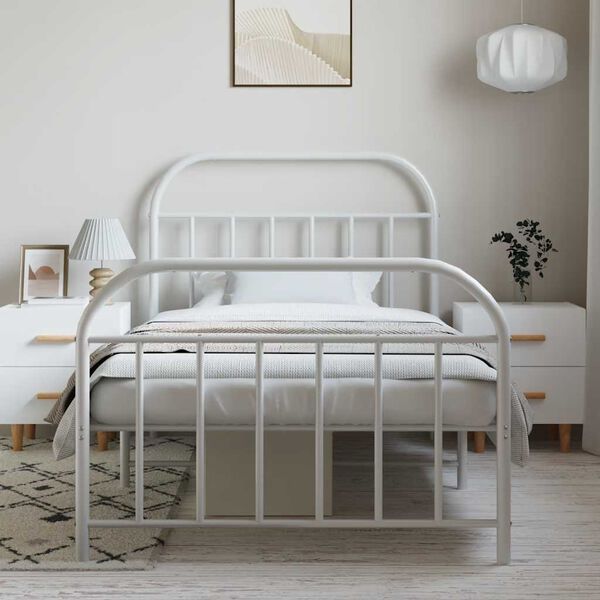 vidaXL Metal Bed Frame without Mattress with Footboard White 100x200cm