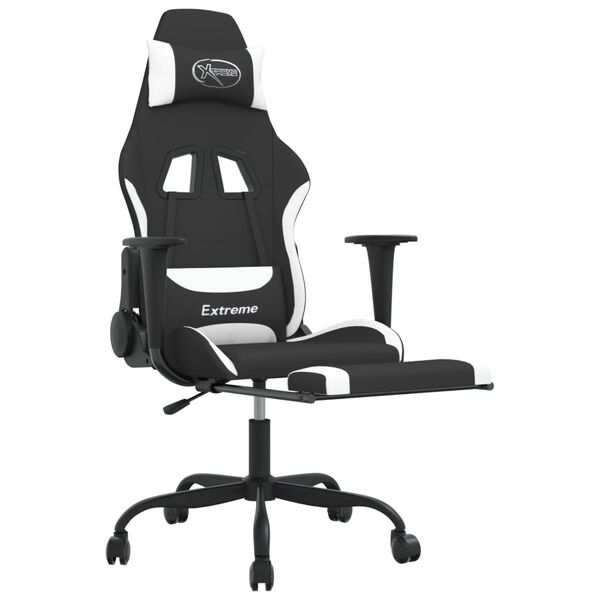 vidaXL Swivel Gaming Chair with Footrest Black and White Fabric