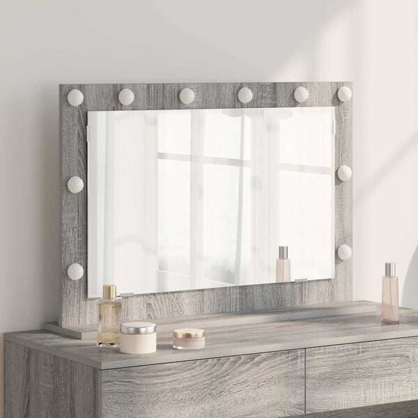 vidaXL Vanity Mirror with LED Strip Lights Grey Sonoma 80 x 55 x 18 cm