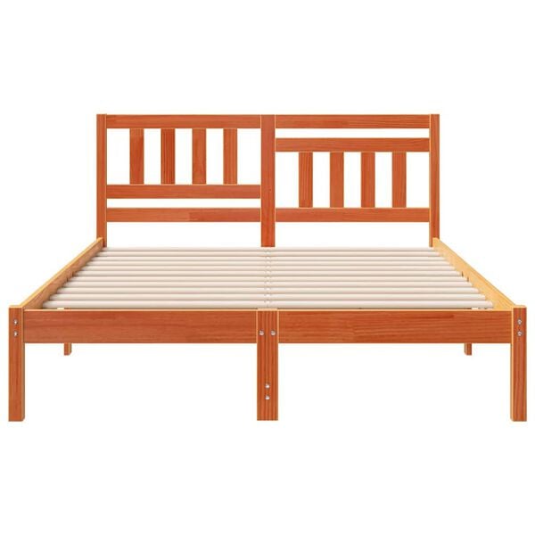 vidaXL Bed Frame with Headboard Wax Brown 120 x 200 cm Solid Pine Wood
