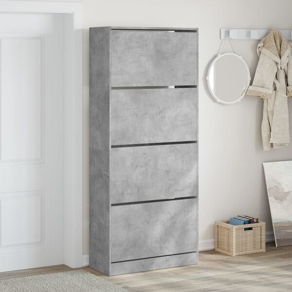 vidaXL Shoe Cabinet with 4 Flip-Drawers Concrete Grey 80x34x187.5 cm