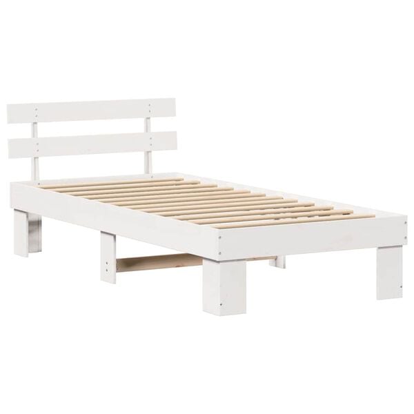 vidaXL Bed Frame with Headboard White 100 x 200 cm Solid Pine Wood