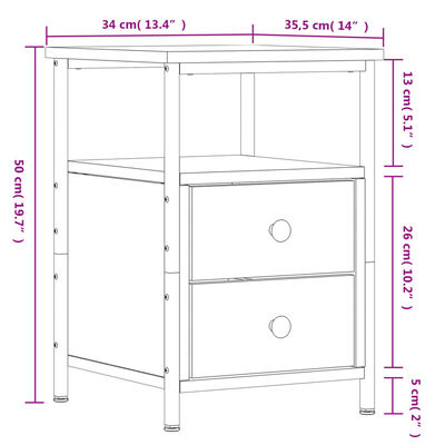 vidaXL Bedside Cabinet Brown Oak 34x35.5x50 cm Engineered Wood