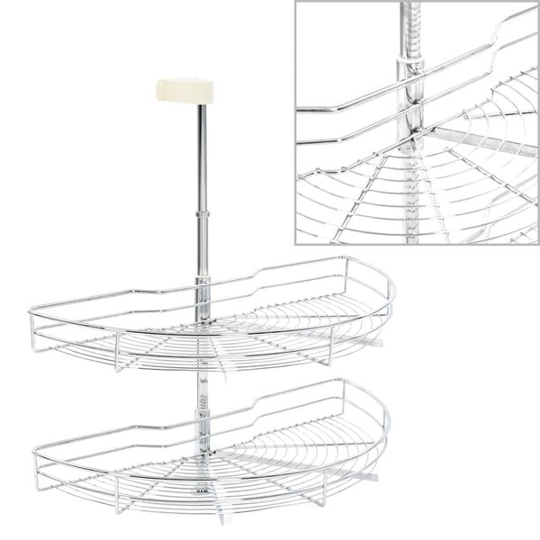 vidaXL 2-Tier Kitchen Wire Basket Silver 180 Degree 75x38x80 cm