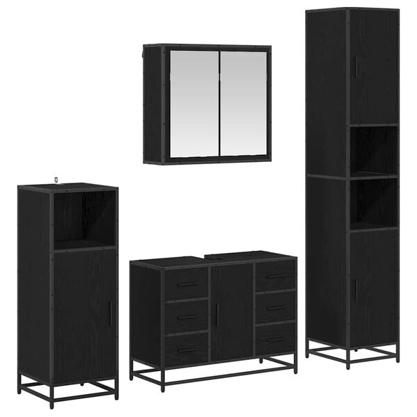 vidaXL Bathroom Furniture Set 4 pcs Black Oak Engineered Wood