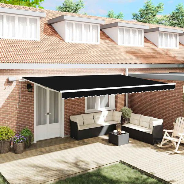 vidaXL Retractable Awning Manual Black 500 x 350 cm Fabric and Steel