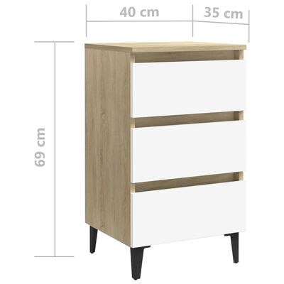 vidaXL Bed Cabinet with Metal Legs 2 pcs White and Sonoma Oak 40x35x69 cm