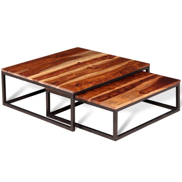 vidaXL Two Piece Nesting Coffee Table Set Solid Acacia Wood