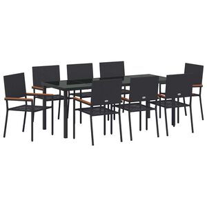 vidaXL Garden Dining Set 9 pcs Black Poly Rattan