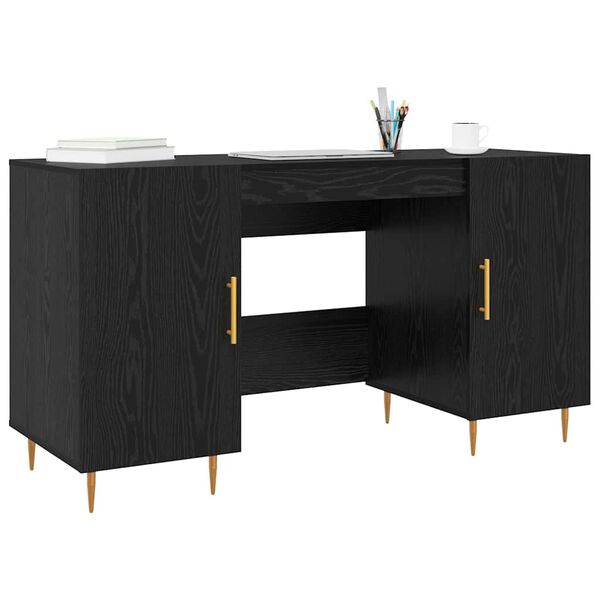 vidaXL Desk with Shelf Black oak 140 x 50 x 75 cm Engineered wood