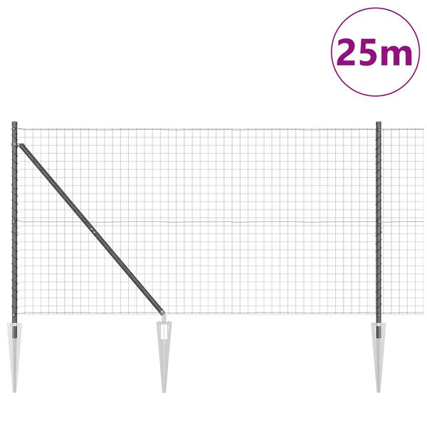 vidaXL Fence with Posts Grey 1 x 25 m Steel