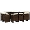 vidaXL 11 Piece Garden Dining Set with Cushions Brown Poly Rattan