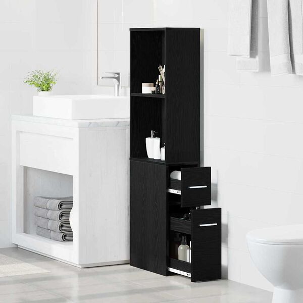 vidaXL Bathroom Furniture Set Wall-mounted Black Oak 22 x 41 x 135 cm