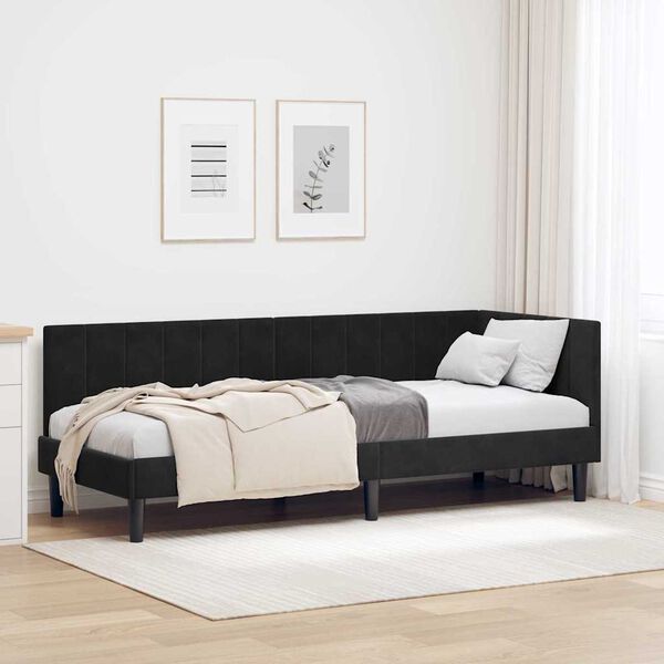 vidaXL Corner Bed Frame with Headboard Black 80 cm x 200 cm Velvet