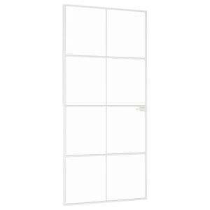 vidaXL Interior Door White 93x201.5 cm Tempered Glass&Aluminium Slim